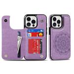 For iPhone 14 Pro Double Buckle Mandala Leather Wallet Back Cover Phone Case(Purple)