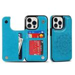 For iPhone 14 Pro Max Double Buckle Mandala Leather Wallet Back Cover Phone Case(Blue)