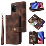 For Xiaomi Redmi K40 / Poco F3 Multifunctional Card Slot Zipper Wallet Leather Phone Case(Brown)