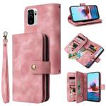 For Xiaomi Redmi Note 10 4G Multifunctional Card Slot Zipper Wallet Leather Phone Case(Rose Gold)