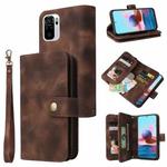 For Xiaomi Redmi Note 10 4G Multifunctional Card Slot Zipper Wallet Leather Phone Case(Brown)