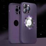 For iPhone 14 Plus AG Frosted MagSafe Glass Phone Case(Dark Purple)