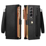 For Samsung Galaxy Z Fold4 Celebrity Series RFID Anti-theft Brush Phone Leather Case with Pen Slot(Black)