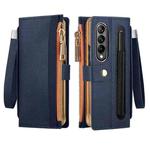 For Samsung Galaxy Z Fold4 Celebrity Series RFID Anti-theft Brush Phone Leather Case with Pen Slot(Blue)