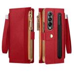 For Samsung Galaxy Z Fold4 Celebrity Series RFID Anti-theft Brush Phone Leather Case with Pen Slot(Red)