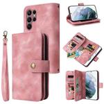 For Samsung Galaxy S22 Ultra 5G Multifunctional Card Slot Zipper Wallet Leather Phone Case(Rose Gold)