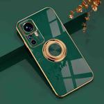 For Xiaomi 12T Pro 6D Electroplating Ring Kickstand Phone Case(Dark Green)