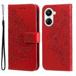 For Huawei nova 10 SE 7-petal Flowers Embossing Leather Phone Case(Red)