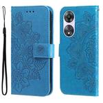 For OPPO A58 5G 7-petal Flowers Embossing Leather Phone Case(Blue)