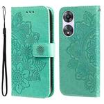 For OPPO A58 5G 7-petal Flowers Embossing Leather Phone Case(Green)