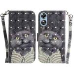 For OPPO A17 3D Colored Pattern Flip Leather Phone Case(Hug Cat)