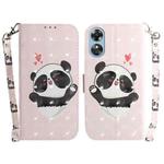 For OPPO A17 3D Colored Pattern Flip Leather Phone Case(Heart Panda)