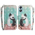 For OPPO A17 3D Colored Pattern Flip Leather Phone Case(Black White Cat)