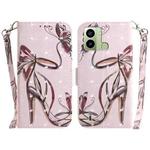 For Tecno Pop 6 Fingerprint 3D Colored Pattern Flip Leather Phone Case(Butterfly High-heeled)