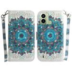 For Tecno Pop 6 Fingerprint 3D Colored Pattern Flip Leather Phone Case(Peacock Wreath)