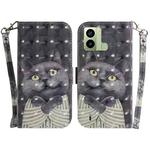 For Tecno Pop 6 Fingerprint 3D Colored Pattern Flip Leather Phone Case(Hug Cat)