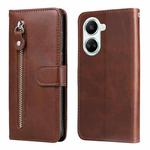 For Huawei nova 10 SE Calf Texture Zipper Leather Phone Case(Brown)