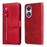 For OPPO A58 5G Calf Texture Zipper Leather Phone Case(Red)