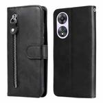 For OPPO A58 5G Calf Texture Zipper Leather Phone Case(Black)