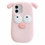 For iPhone 12 3D Cute Pig Silicone Phone Case(Pink)