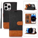 For iPhone 14 Pro Splicing Leather Phone Case(Black)