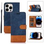 For iPhone 14 Pro Max Splicing Leather Phone Case(Dark Blue)