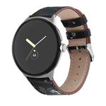 For Google Pixel Watch 1 / 2 / 3 41mm Round Tail Genuine Leather Watch Band(Black White Flower)