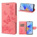 For OPPO A17 Butterfly Embossed Horizontal Flip Leather Phone Case(Pink)