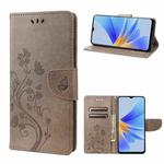 For OPPO A17 Butterfly Flower Pattern Leather Phone Case(Grey)