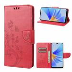 For OPPO A17 Butterfly Flower Pattern Leather Phone Case(Red)