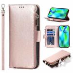 For iPhone 14 Pro Max Microfiber Zipper Leather Phone Case(Rose Gold)