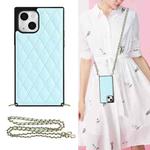 For iPhone 14 Crossbody Rhombic Microfiber Leather Phone Case(Light Blue)