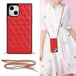 For iPhone 14 Plus Crossbody Rhombic Microfiber Leather Phone Case(Red)