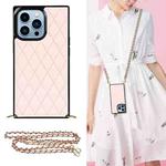 For iPhone 14 Pro Crossbody Rhombic Microfiber Leather Phone Case(Pink)