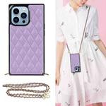 For iPhone 14 Pro Crossbody Rhombic Microfiber Leather Phone Case(Purple)