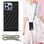 For iPhone 14 Pro Max Crossbody Rhombic Microfiber Leather Phone Case(Black)