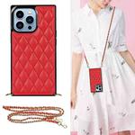 For iPhone 14 Pro Max Crossbody Rhombic Microfiber Leather Phone Case(Red)