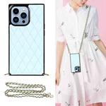 For iPhone 14 Pro Max Crossbody Rhombic Microfiber Leather Phone Case(Light Blue)