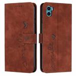 For Motorola Moto E22s 4G Skin Feel Heart Pattern Leather Phone Case(Brown)