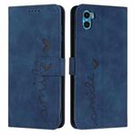 For Motorola Moto E22s 4G Skin Feel Heart Pattern Leather Phone Case(Blue)
