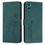 For Motorola Moto E22s 4G Skin Feel Heart Pattern Leather Phone Case(Green)