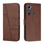 For Infinix Hot 12 Pro Stitching Calf Texture Buckle Leather Phone Case(Brown)