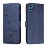 For Motorola Moto E22s 4G Stitching Calf Texture Buckle Leather Phone Case(Blue)