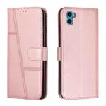 For Motorola Moto E22s 4G Stitching Calf Texture Buckle Leather Phone Case(Rose Gold)