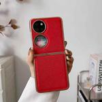 For Huawei P50 Pocket Nano Electroplating Cross Texture Genuine Leather Phone Case(Red)