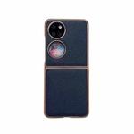 For Huawei P50 Pocket Nano Electroplating Cross Texture Genuine Leather Phone Case(Blue)