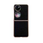 For Huawei P50 Pocket Nano Electroplating Litchi Texture Genuine Leather Phone Case(Black)