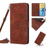 For Infinix Hot 12 Pro Skin Feel Heart Pattern Leather Phone Case with Lanyard(Brown)