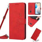 For Tecno Pop 6 Pro Skin Feel Heart Pattern Leather Phone Case with Lanyard(Red)