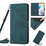 For Tecno Pop 6 Pro Skin Feel Heart Pattern Leather Phone Case with Lanyard(Green)
